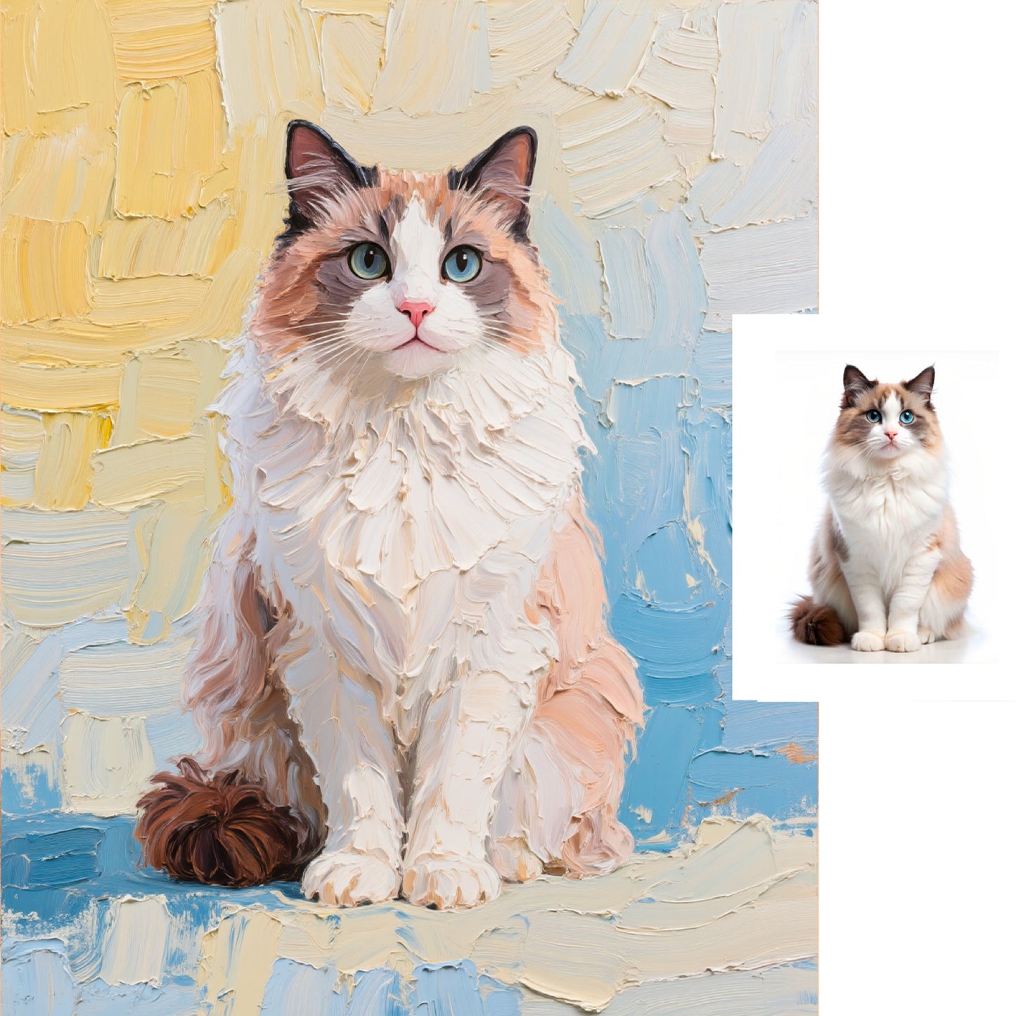 Before and after palette knife pet portrait