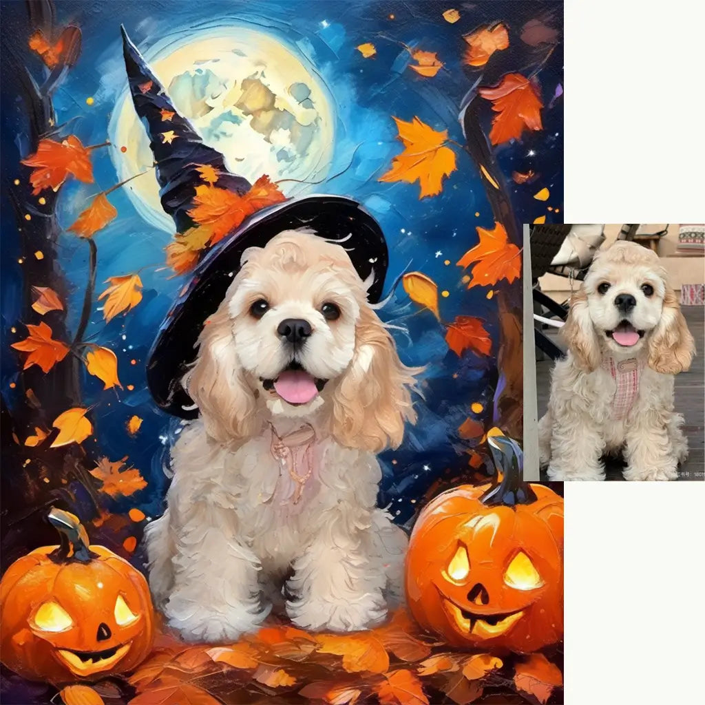 Personalized Cocker Spaniel Halloween Witch Portrait by Tailprints