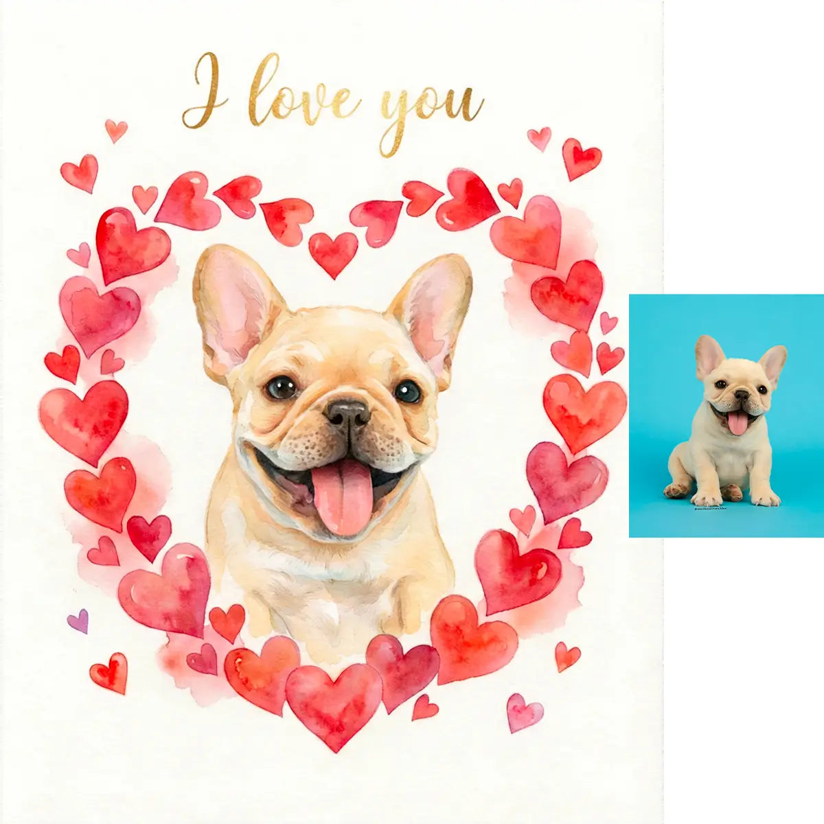 Custom French Bulldog watercolor art anniversary pet gift by Tailprints