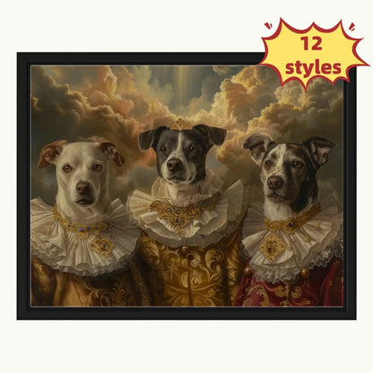 Renaissance Pet Portrait Oil Painting_three pets
