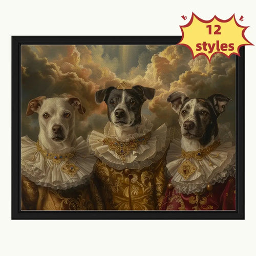 Renaissance Pet Portrait Oil Painting_three pets
