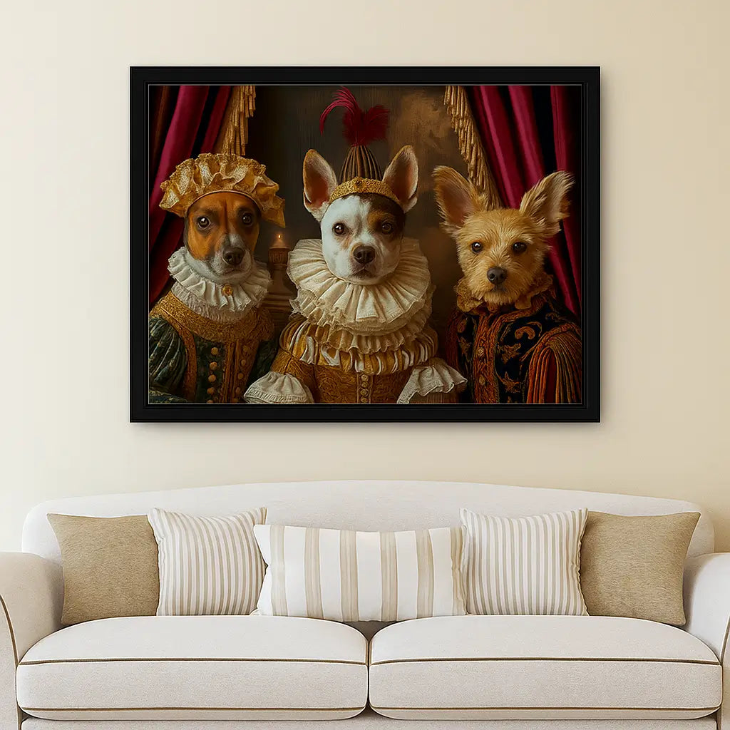 Renaissance Pet Portrait Oil Painting_three pets