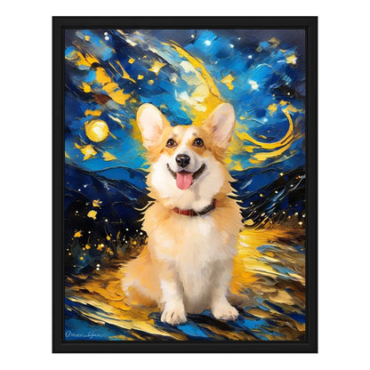 Van Gogh-style starry night oil painting pet