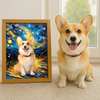 Van Gogh-style starry night oil painting pet
