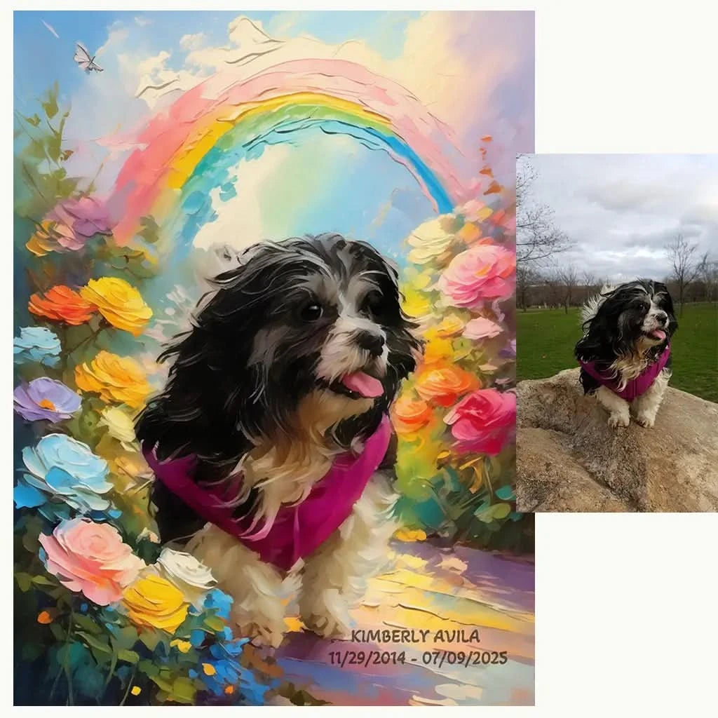 Monet-style garden oil painting pet portrait