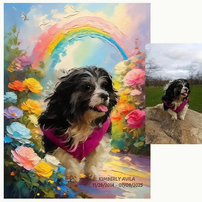 Monet-style garden oil painting pet portrait