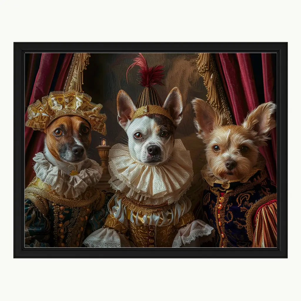 Renaissance Pet Portrait Oil Painting_three pets