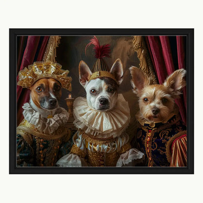 Renaissance Pet Portrait Oil Painting_three pets