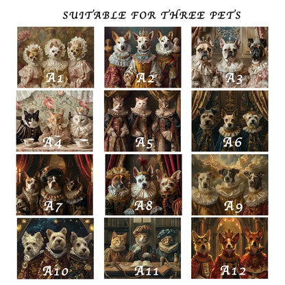 Renaissance Pet Portrait Oil Painting_three pets
