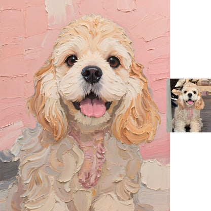 Before and after: photo turned into palette knife painting (dog)