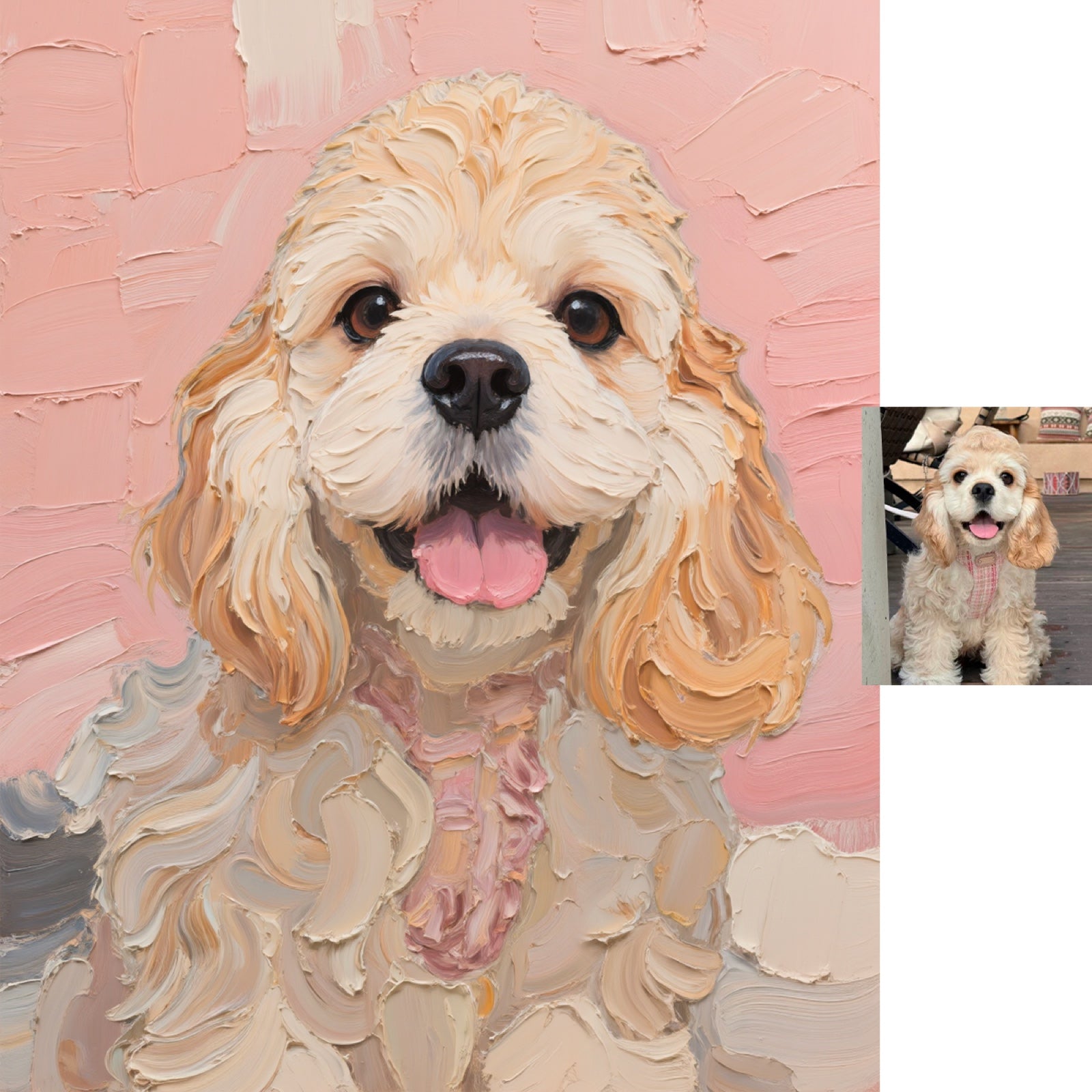 Before and after palette knife pet portrait