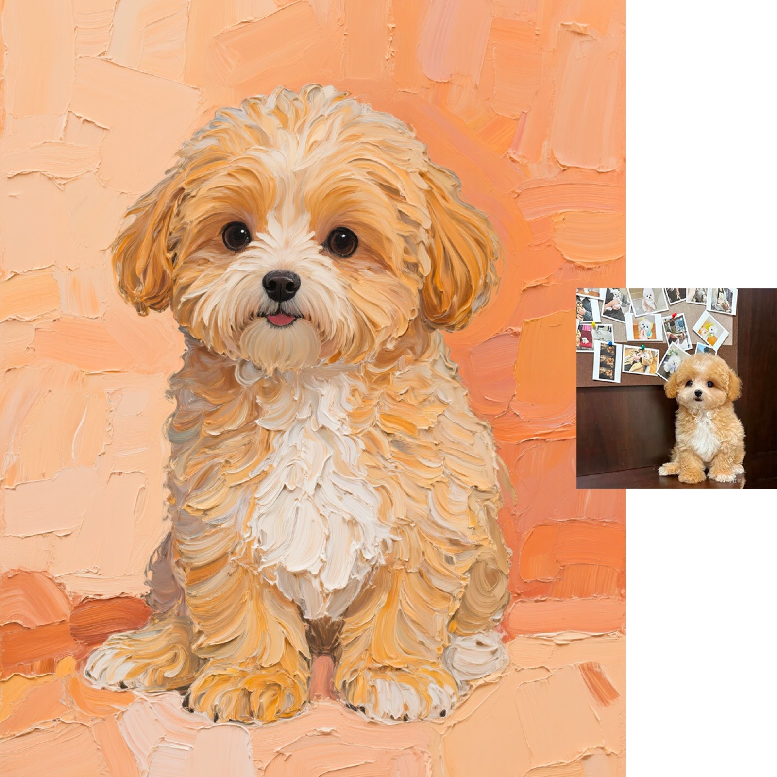 Before and after palette knife pet portrait