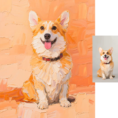 Before and after palette knife pet portrait