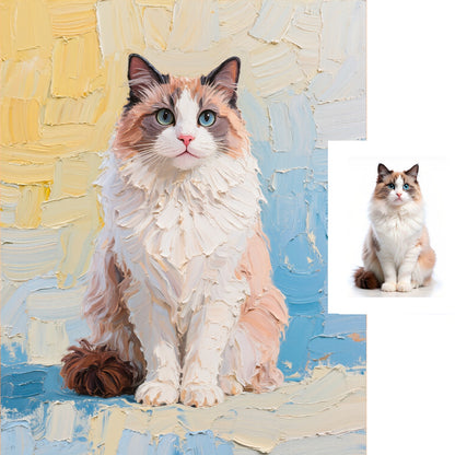 Before and after palette knife pet portrait