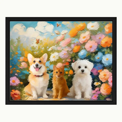 Monet-style garden oil painting pet portrait