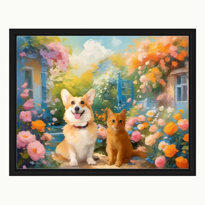 Monet-style garden oil painting pet portrait