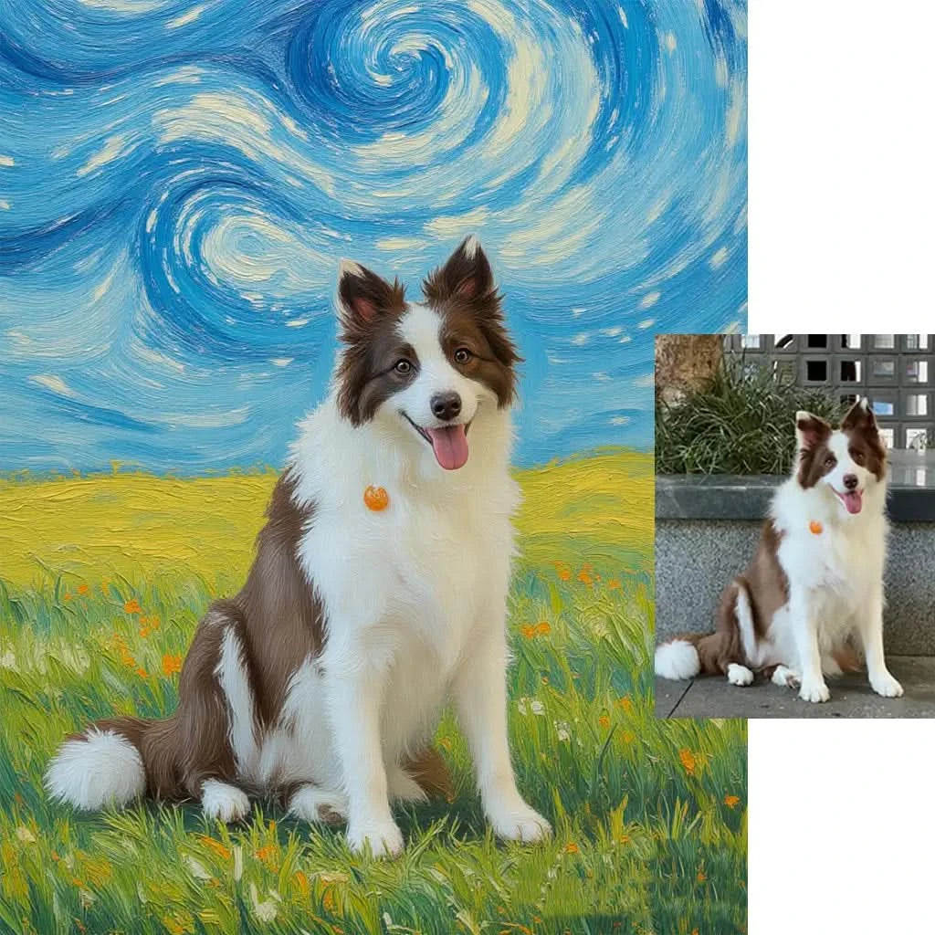 Personalized Border Collie Van Gogh Starry Night style pet portrait by Tailprints