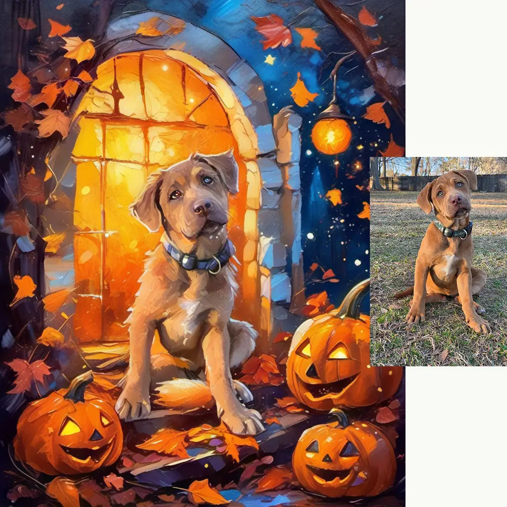 Unique Brown Dog Halloween Porch Decor Portrait by Tailprints