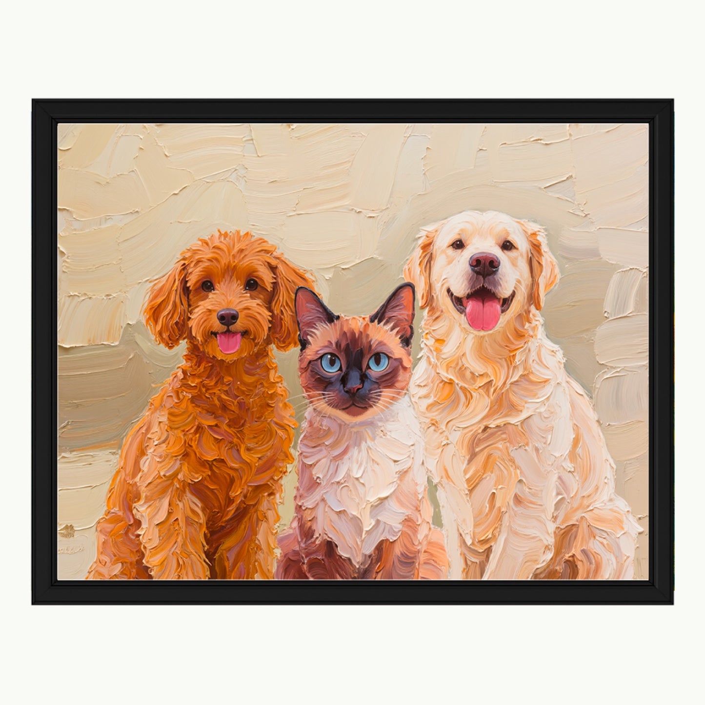 Three pets custom palette knife portrait