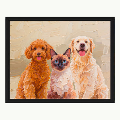 Three pets custom palette knife portrait