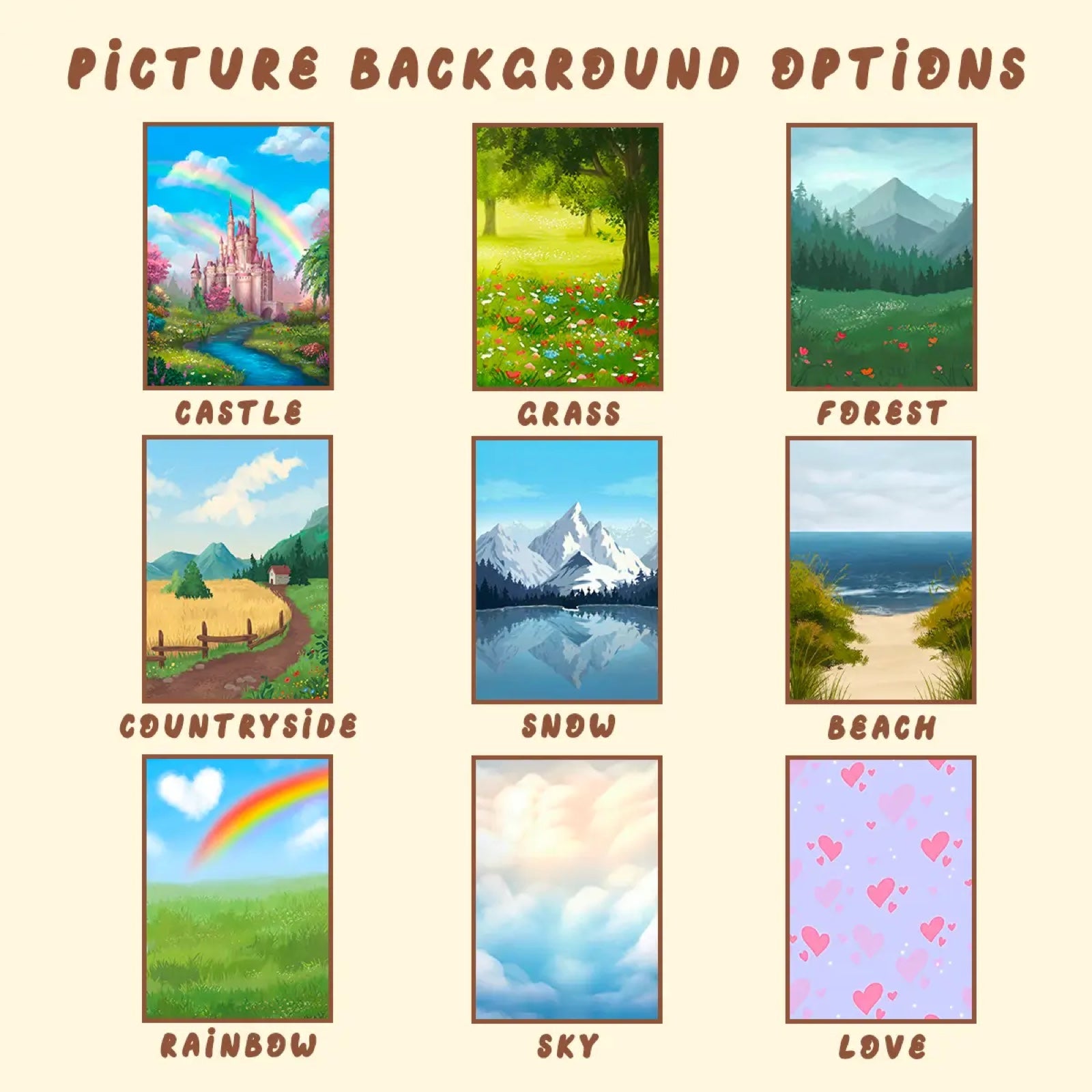 9 background options for custom cartoon pet LED art