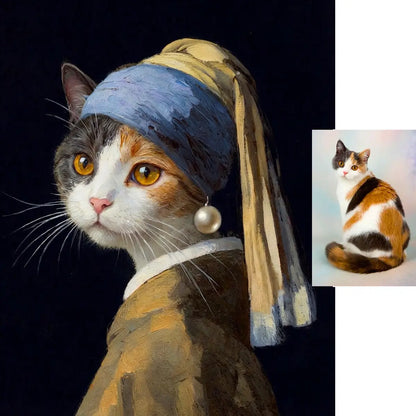 Personalized Calico cat girl with pearl earring parody art by Tailprints