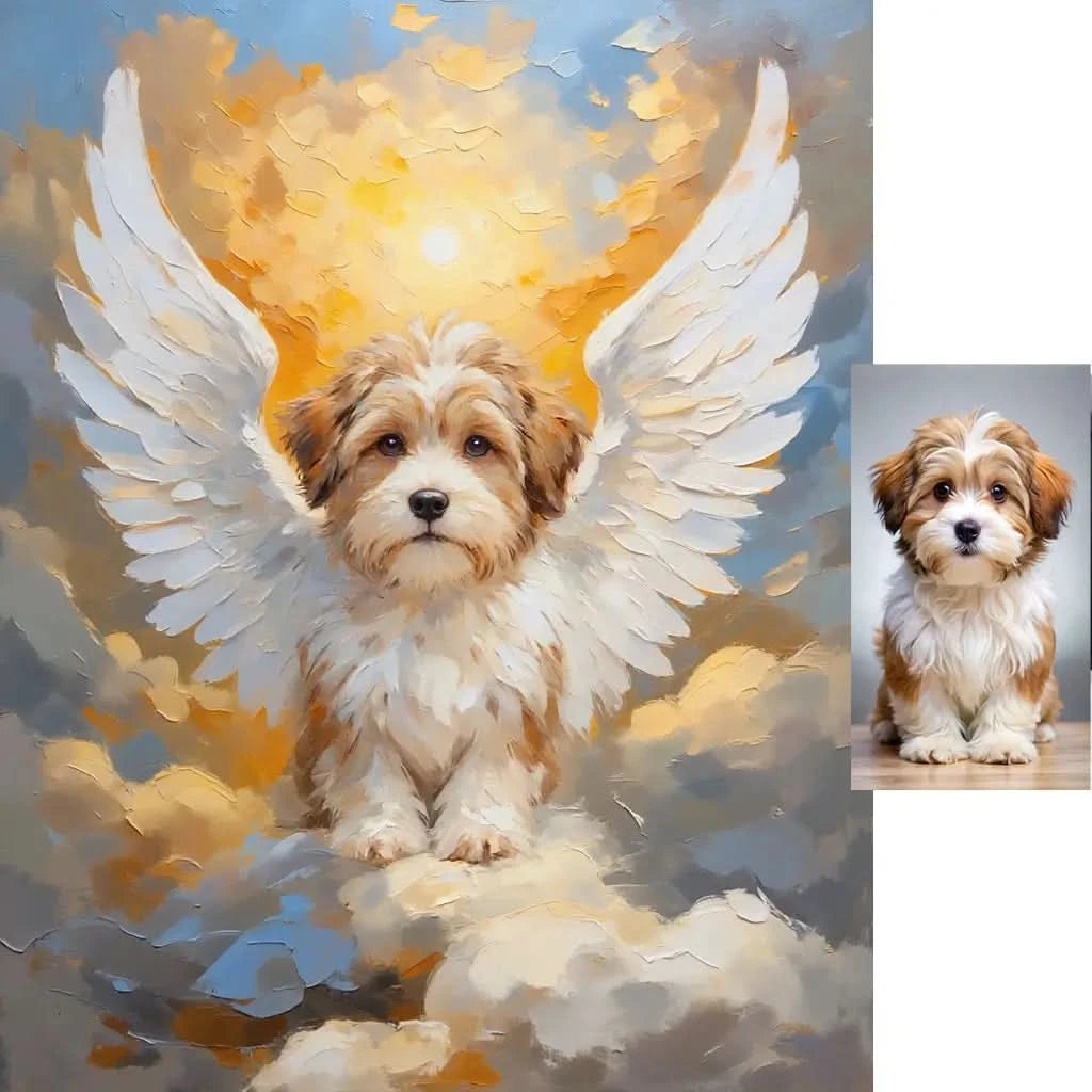 Personalized Cavapoo dog angel wings bereavement gift for pet owners by Tailprints