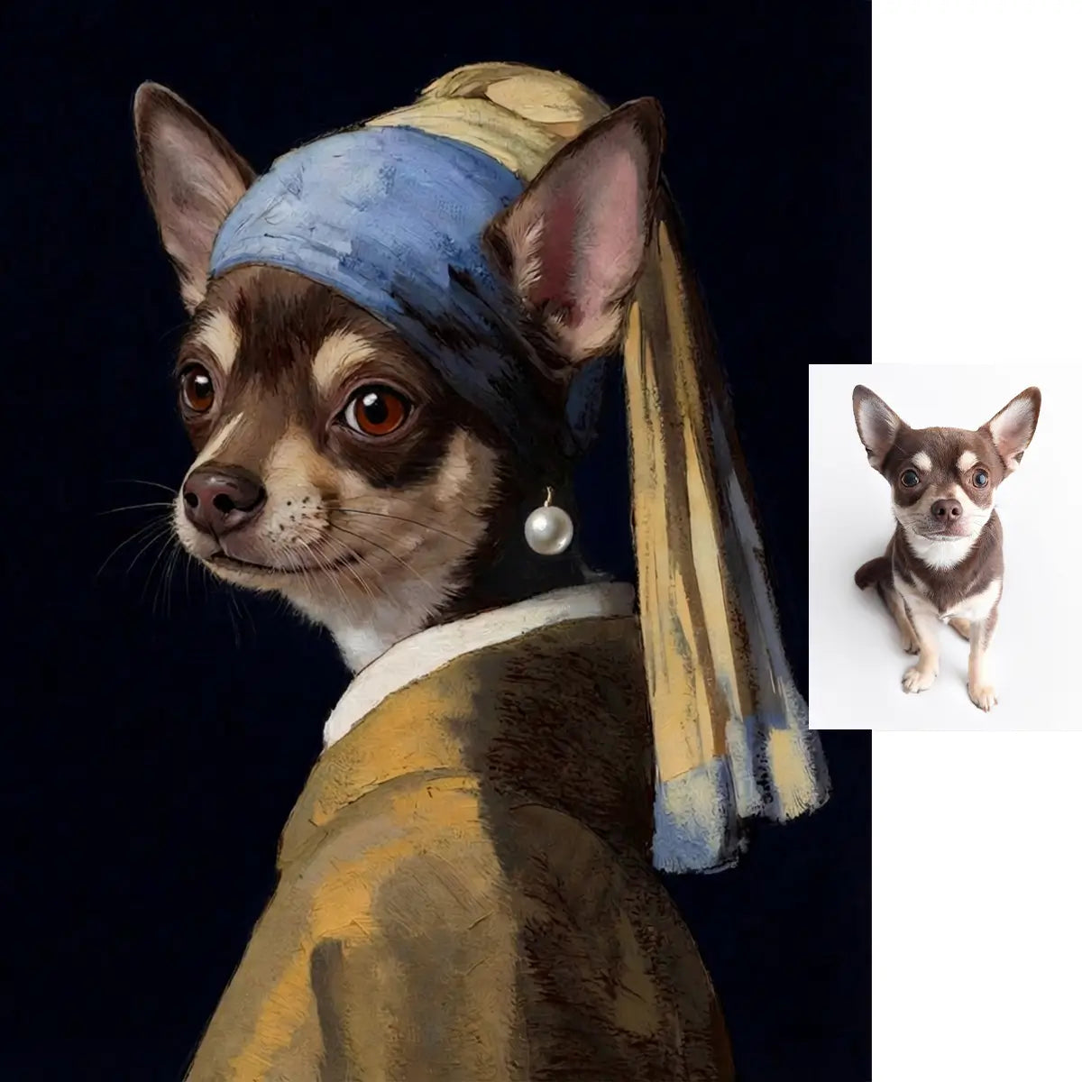 Custom Chihuahua photo to painting pearl earring parody art by Tailprints