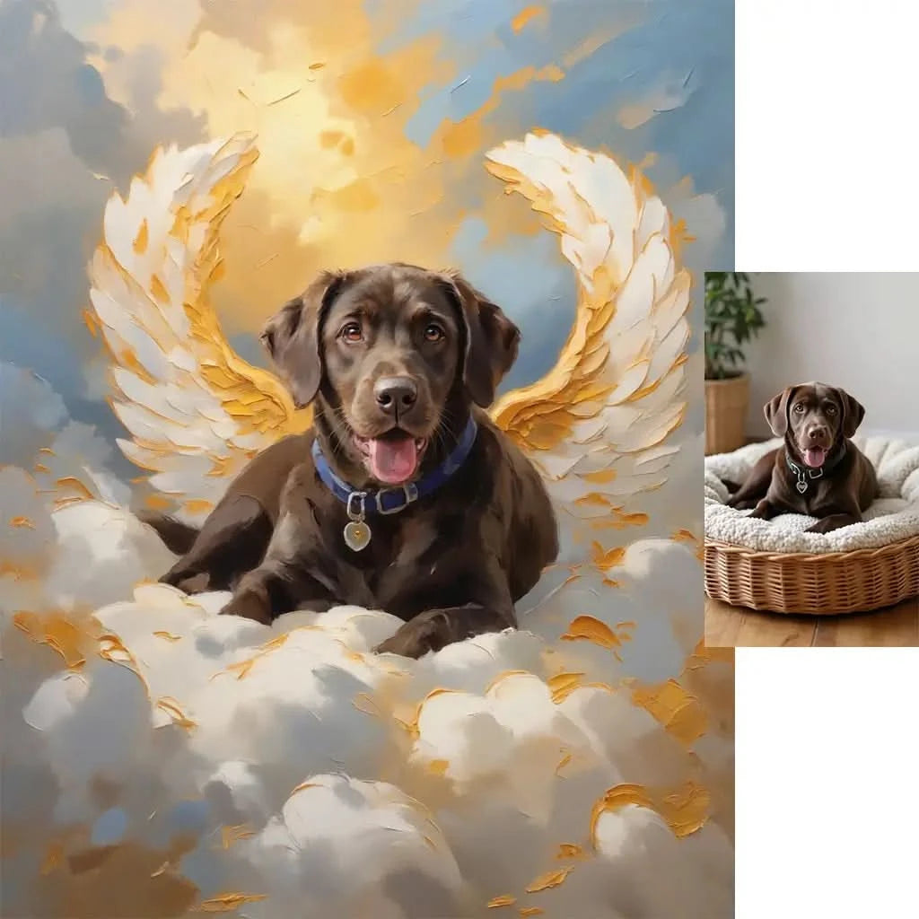 Personalized Chocolate Labrador angel wings memorial pet portrait by Tailprints