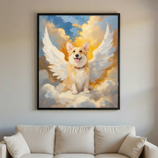 Custom Corgi angel wings memorial wall art for home remembrance by Tailprints