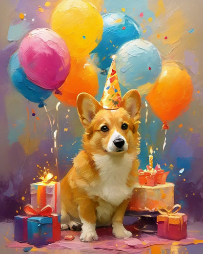 Unique Custom Corgi Birthday Portrait with Presents by Tailprints