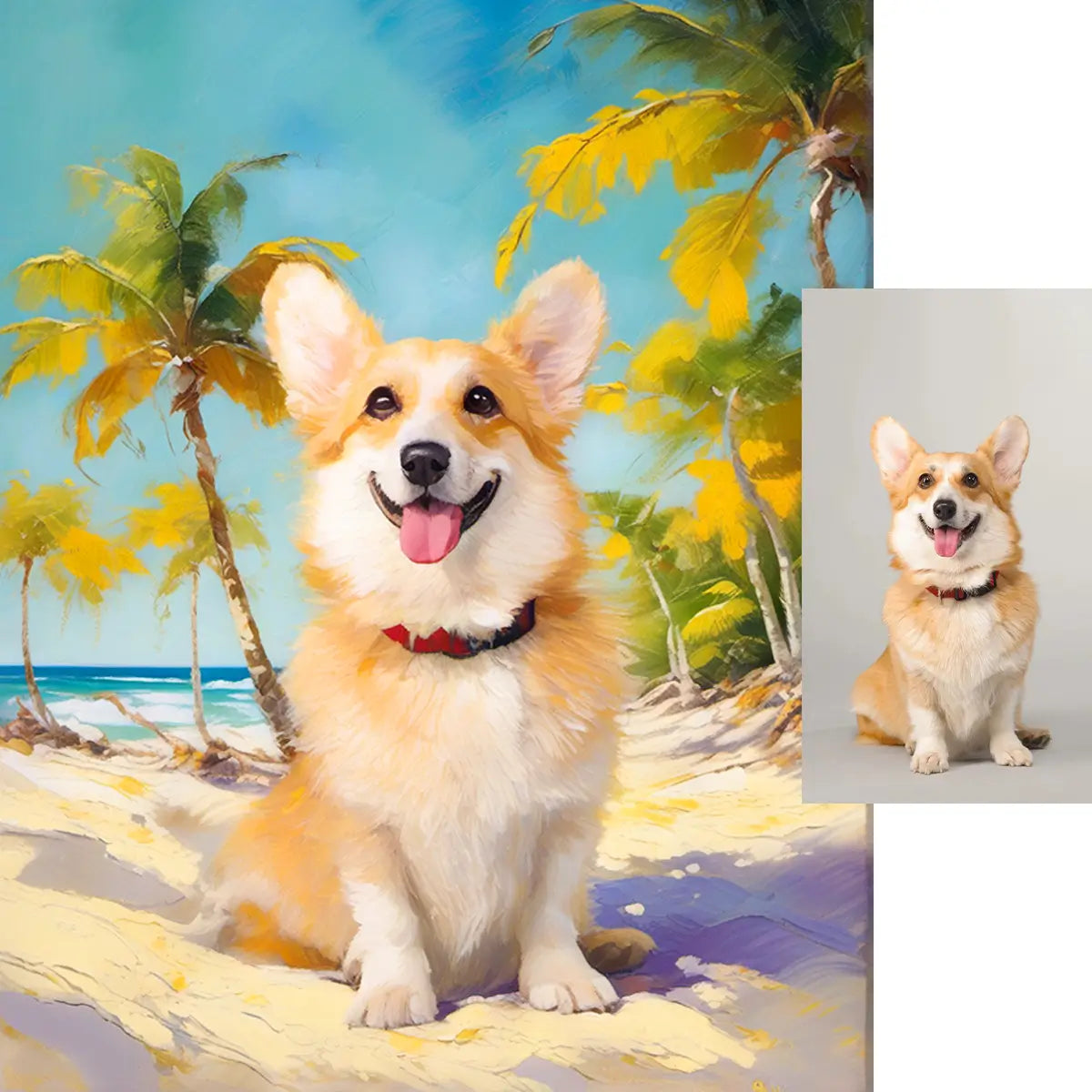 Personalized Corgi dog sunny beach vibrant impasto wall art by Tailprints