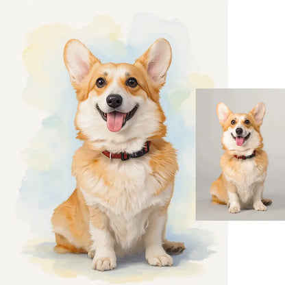 Personalized Corgi dog vibrant watercolor oil mix pet portrait by Tailprints