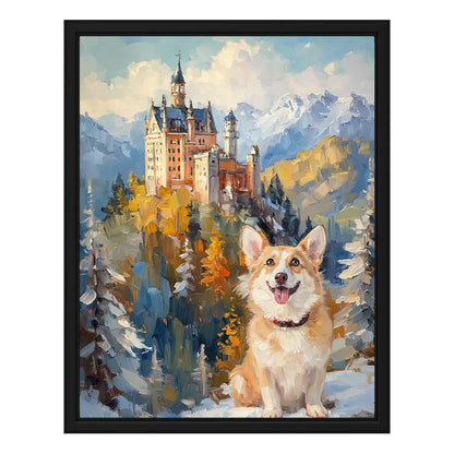 Custom Corgi Portrait with Neuschwanstein Castle Germany by Tailprints