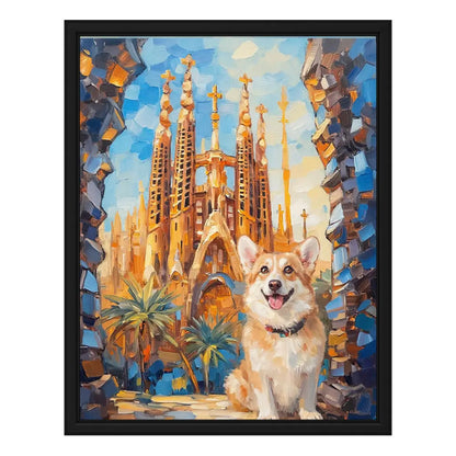 Personalized Corgi Dog Art Sagrada Familia Barcelona by Tailprints