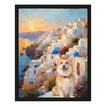 Custom Corgi Santorini Greece Travel Keepsake Art by Tailprints