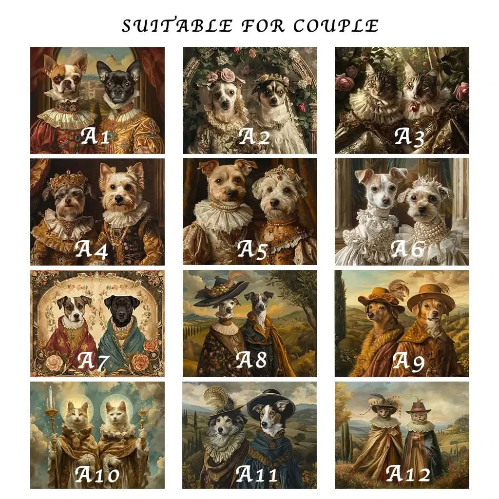 Renaissance Pet Portrait Oil Painting_two pets