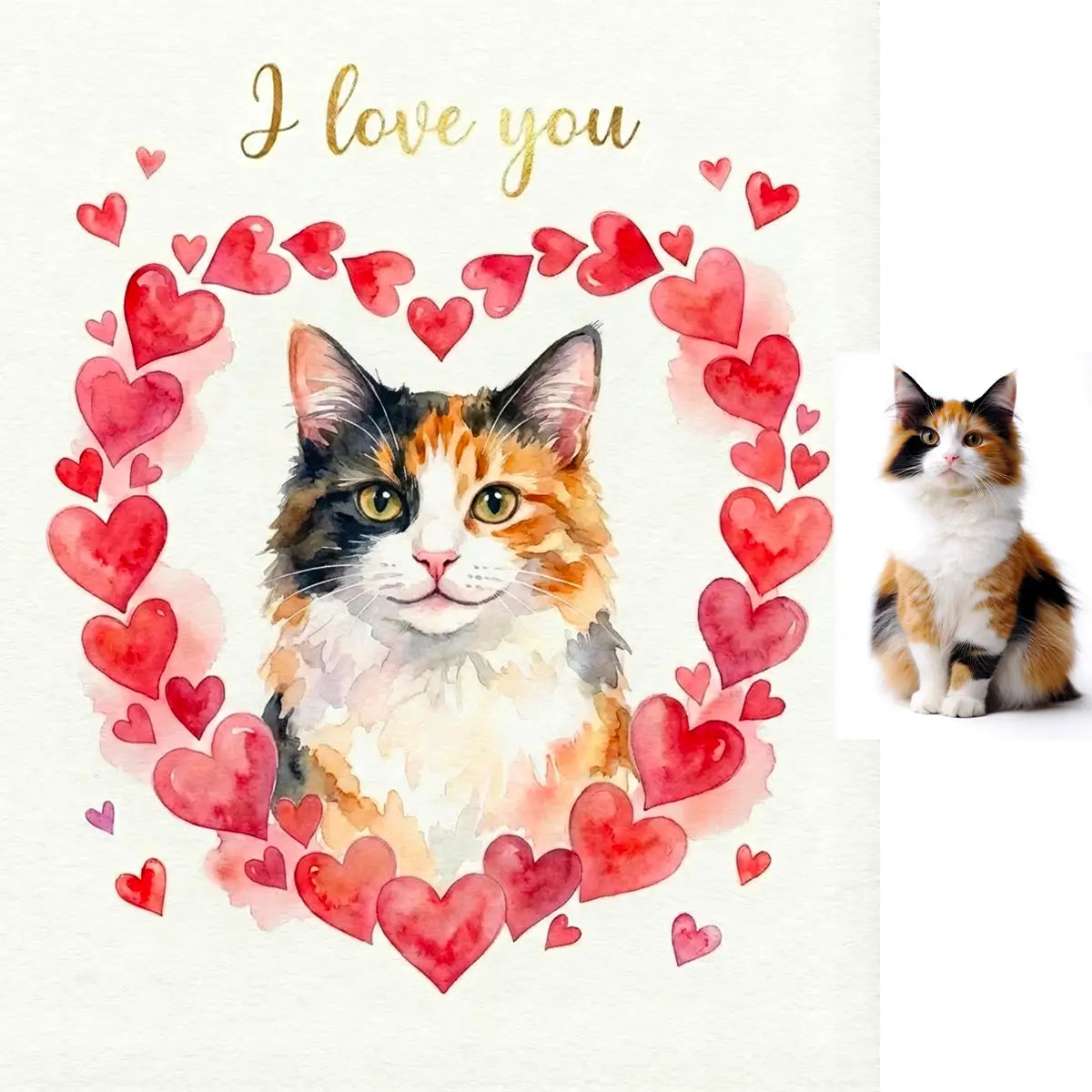Custom Calico cat watercolor portrait pet lover gift by Tailprints
