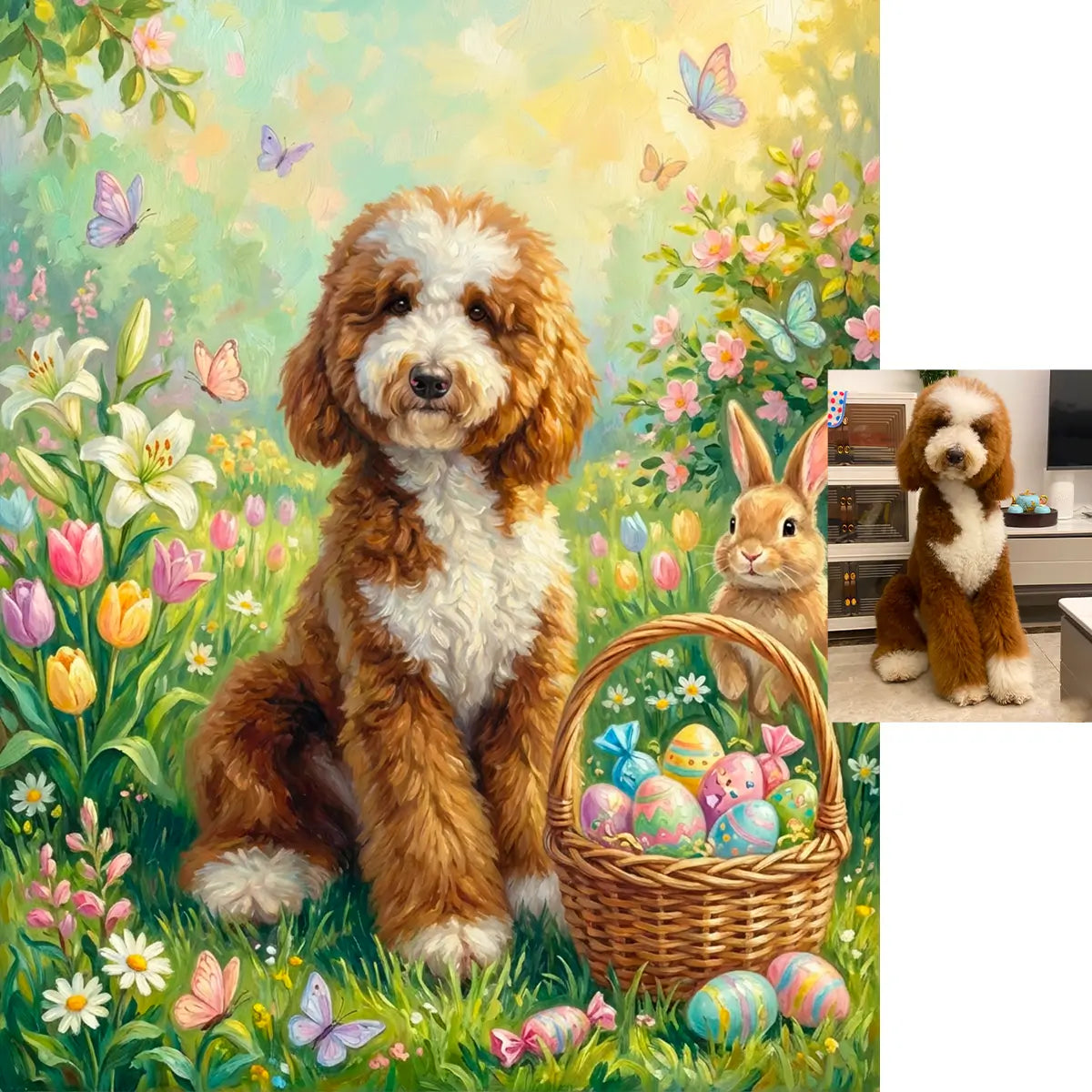 Custom Dog Easter Portrait in Vibrant Spring Watercolor Style by Tailprints
