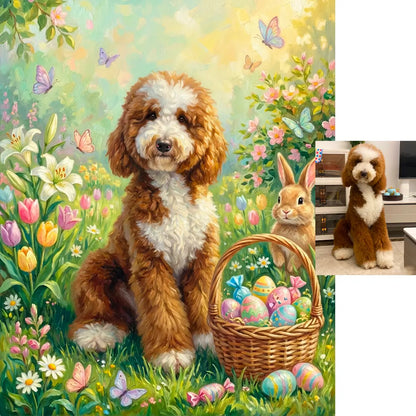 Custom Dog Easter Portrait in Vibrant Spring Watercolor Style by Tailprints