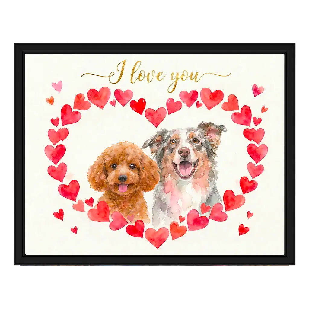 Custom double pet watercolor portrait red heart border by Tailprints