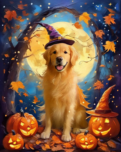 Personalized Golden Retriever Halloween Oil Painting by Tailprints