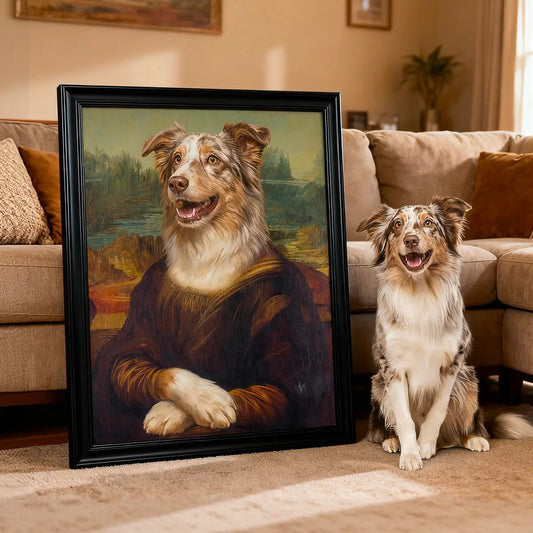 Personalized dog portrait canvas in black frame for home decoration by Tailprints