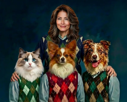 Custom Woman and Three Pets Retro American ID Portrait by Tailprints