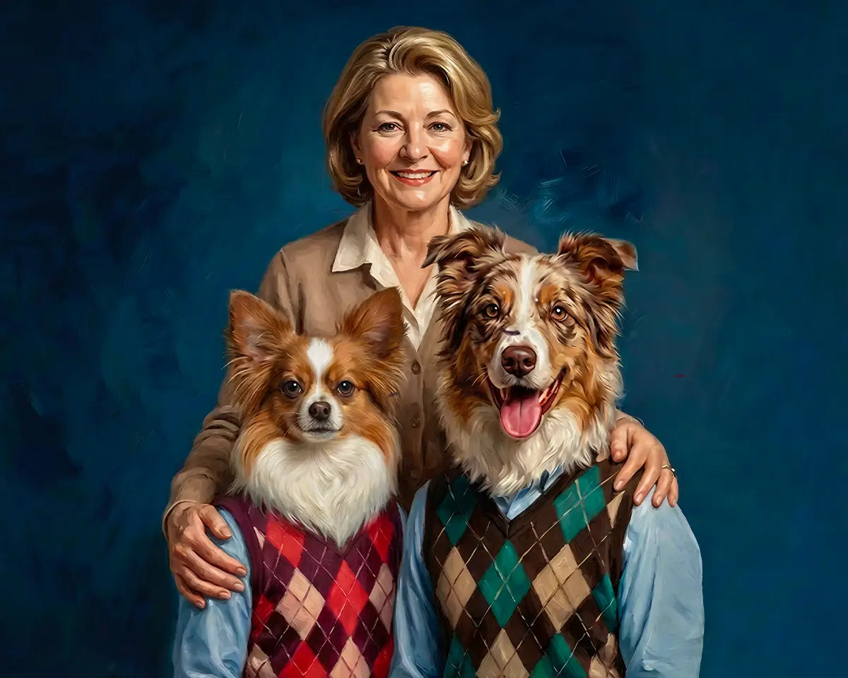 Personalized woman with two dogs oil painting portrait by Tailprints