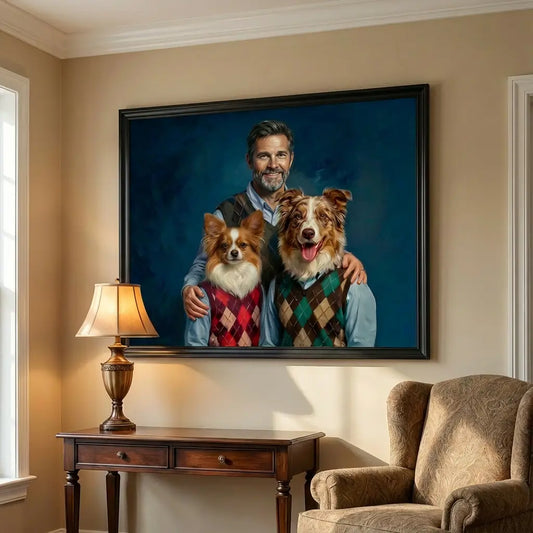 Framed custom dog owner wall art for living room decor by Tailprints