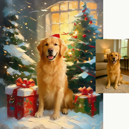 Custom Golden Retriever Christmas Santa hat painting unique pet gift by Tailprints