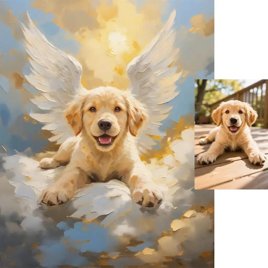 Custom Golden Retriever angel wings tribute painting pet loss gift by Tailprints