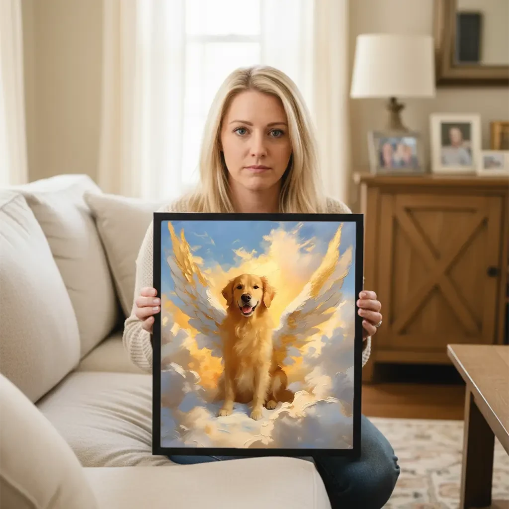 Personalized pet memorial gift for dog loss with angel wings painting by Tailprints