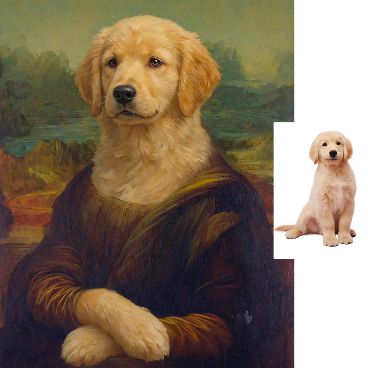 Personalized Golden Retriever Mona Lisa oil painting pet portrait by Tailprints